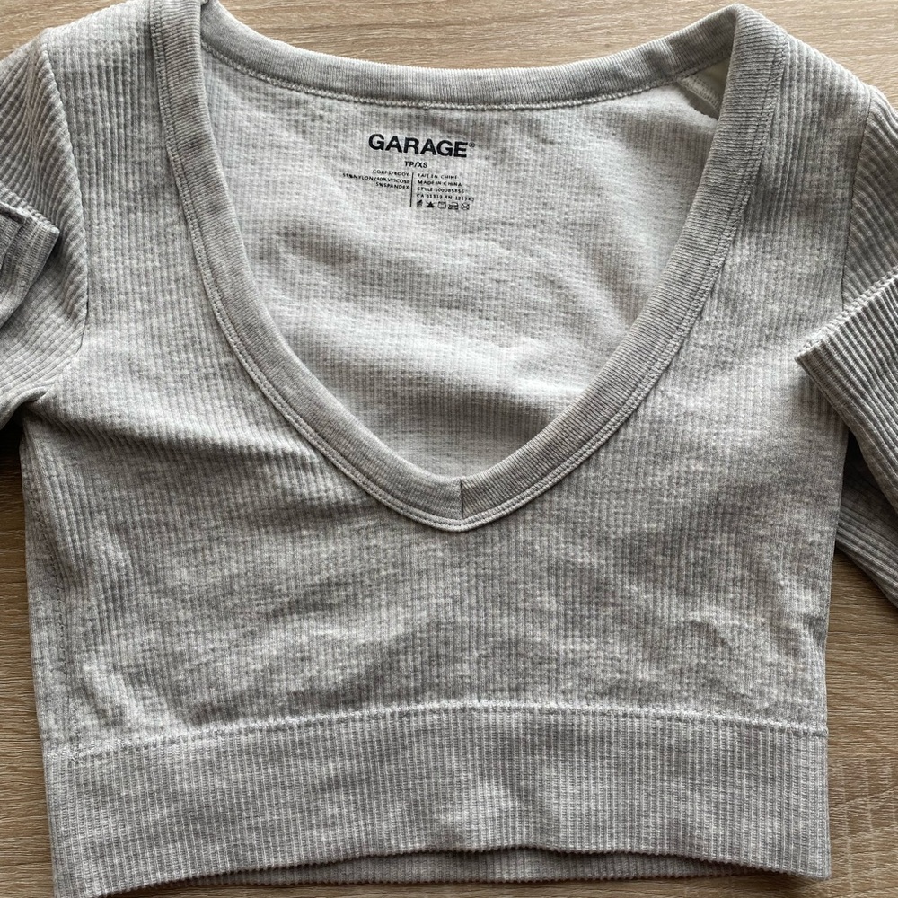 Garage Light Gray Ribbed V-Neck Crop Top